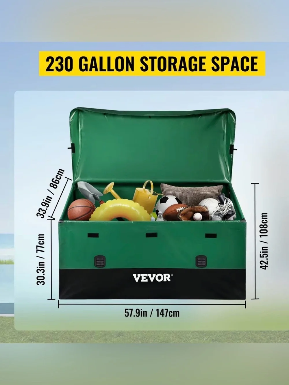 Outdoor/Indoor Storage Box - Green Weatherproof Deck/Garage Organizer 230 Gallon